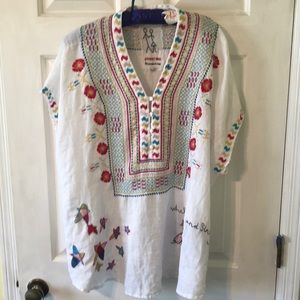 Johnny Was white linen tunic/w embroidery L